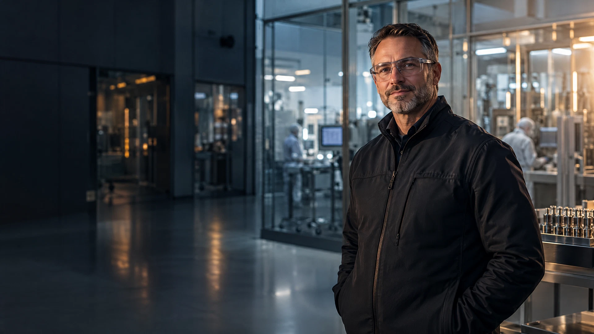 A manufacturing leader stands in a modern precision production environment
